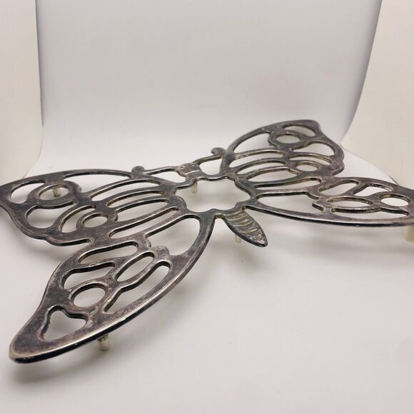 Trivet Butterfly Wall Art Silver Plate Leonard Made In Italy Set Of Two Footed - Picture 2 of 6